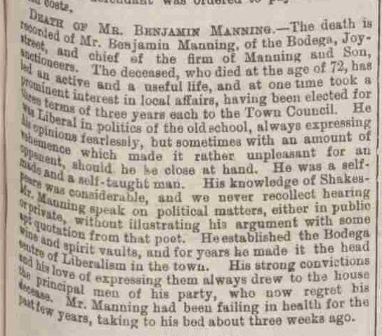 obituary Benjamin Manning 1883