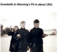 Boys snowballing Manning's Pit, 1951